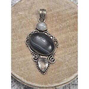 Vintage Huge 925 Sterling Pendant With Stones